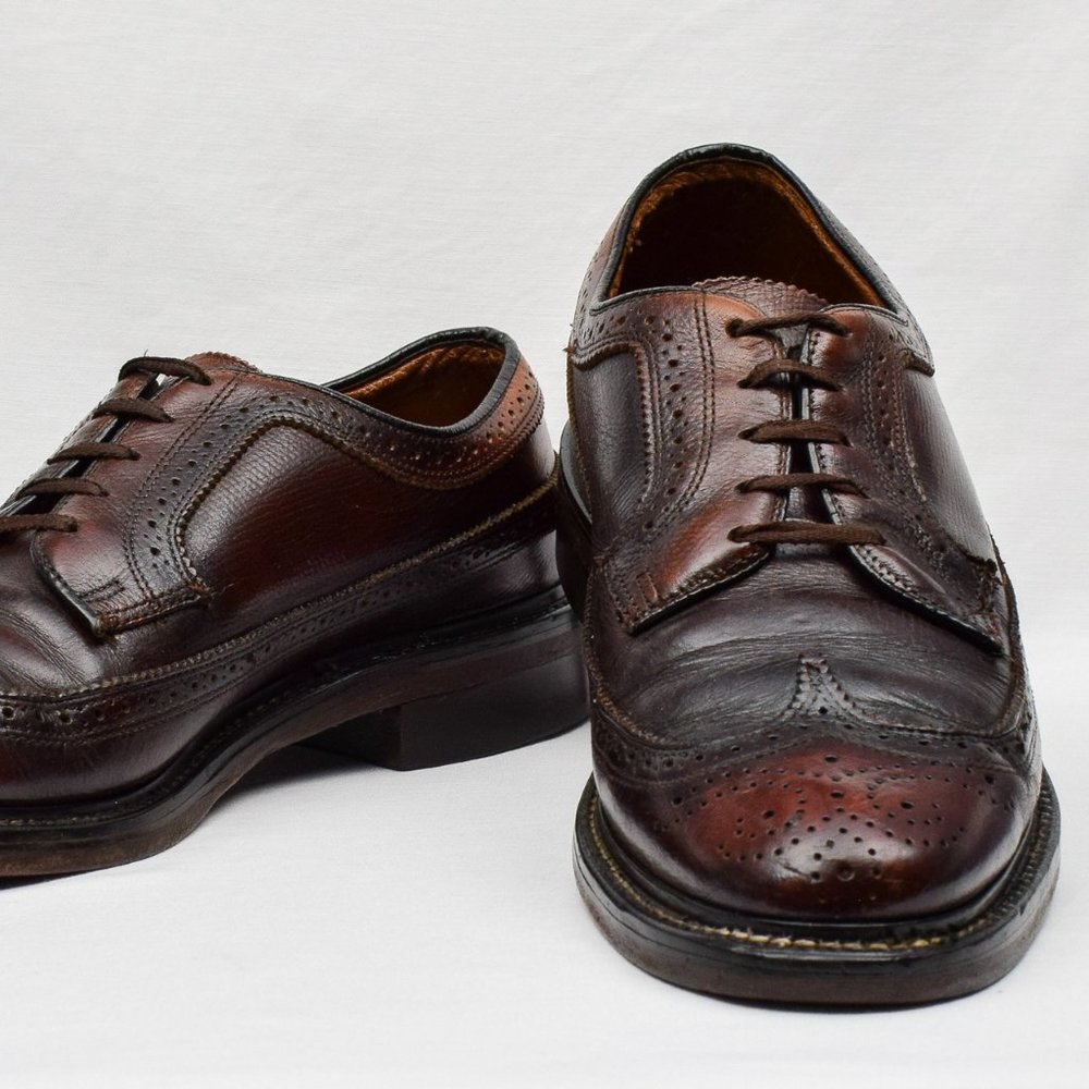 Vintage Men's JCPenney Brown Textured Leather Wingtip Brogue Oxford Shoes - 9 B